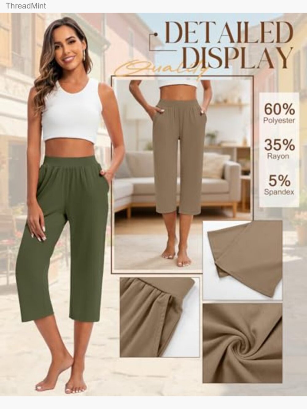 3 Pack Women's Capri Sweatpants, Wide Leg Joggers, Yoga Lounge Pants - Picture 5 of 7